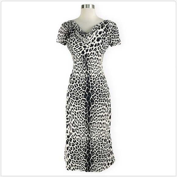 Gruppo GFT Black White Silk Animal or Snake Print Silk Midi Dress Italian 2 4 ? - Picture 2 of 5